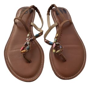 Reef Brown Leather Colorful Gems Heeled Sandals Size 9